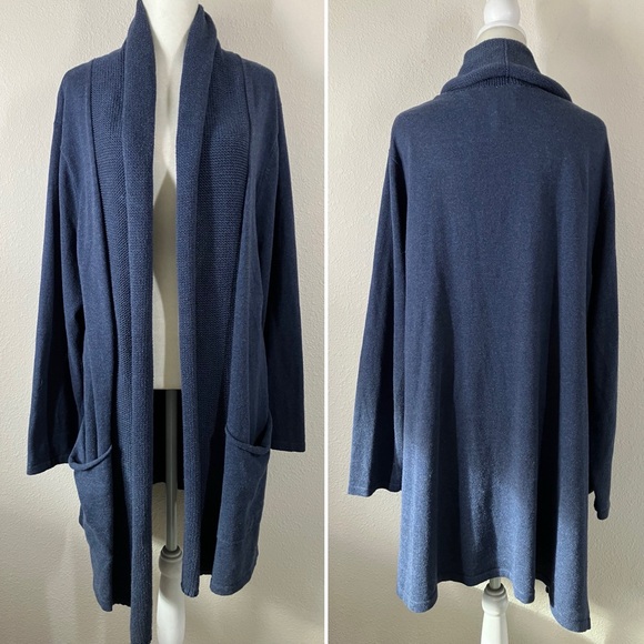 J JILL Cashmere Blend Cardigan 2X Open Longline Sweater Quiet Luxury Minimalist - Picture 5 of 11
